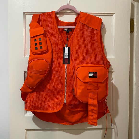 Tommy Hilfiger TOMMYXROMEO Tactical Vest in Neon Orange Size Small - Picture 10 of 16